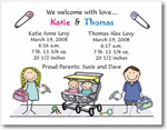 Pen At Hand Stick Figures Birth Announcements - Twin 5